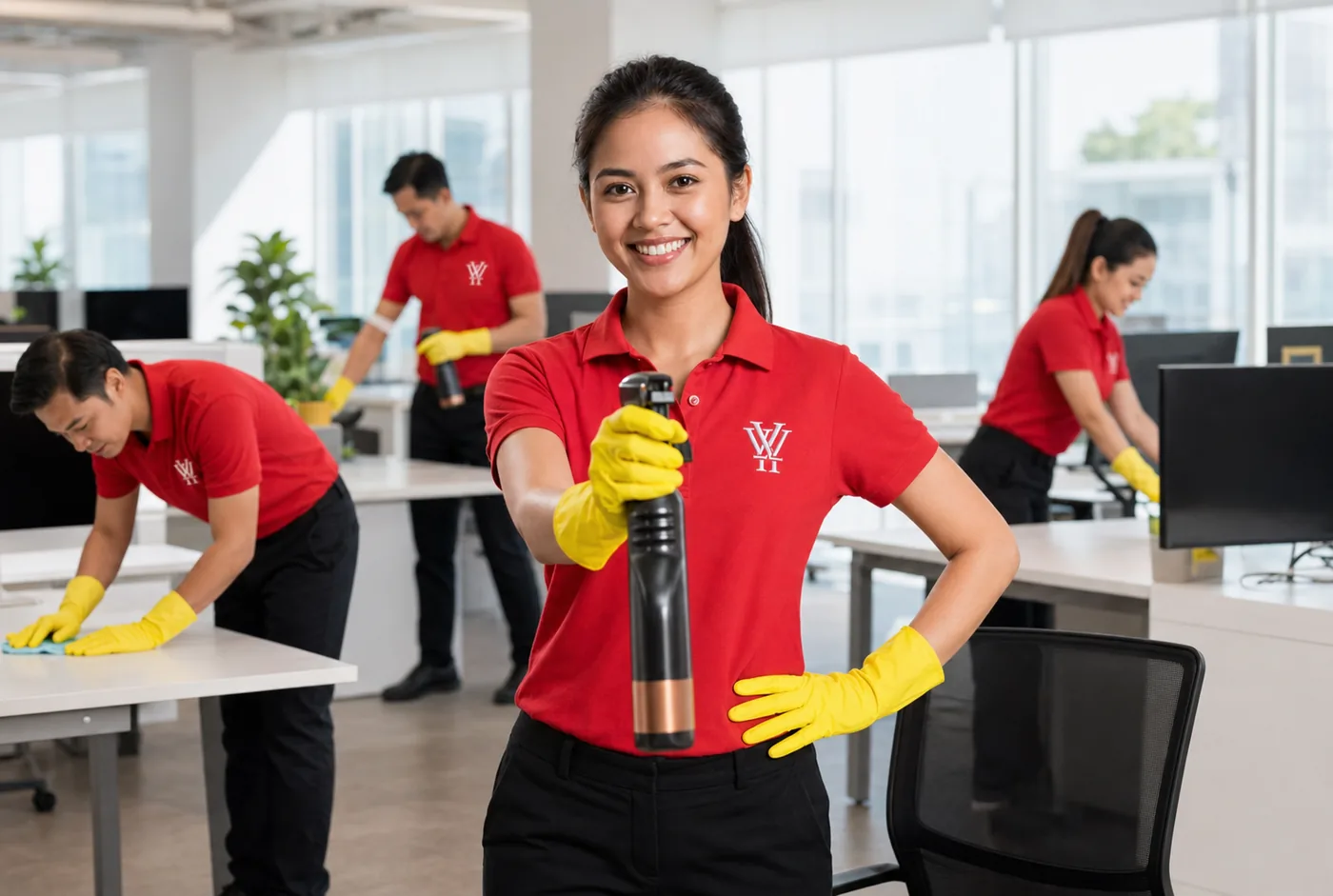 YY Goh cleaner dusting window blinds in a bright Ipoh home
